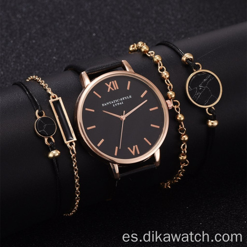 5 unids / set, reloj de moda, juego de regalo, pulsera para mujer, relojes de cuarzo, juegos de regalo para damas, vestido, brazalete, reloj de pulsera, relojes al por mayor